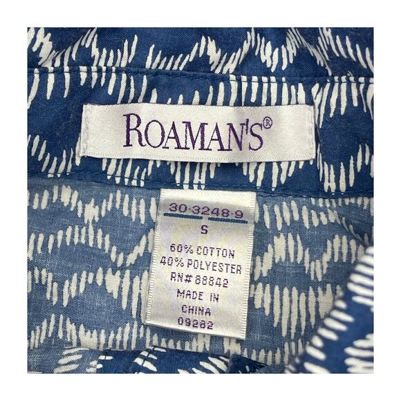 Roaman’s Button Up Long Sleeve Blue/White Comfortable Shirt Women’s Size Small - Picture 2 of 7